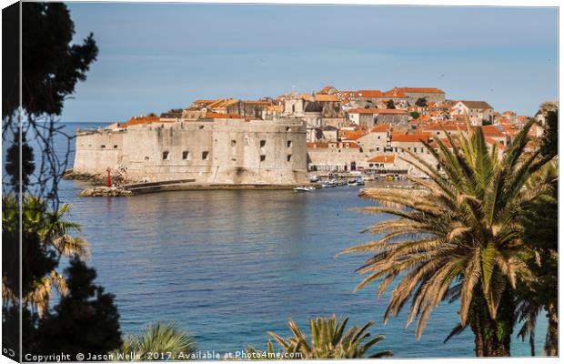 Dubrovnik framed by the trees Canvas Print by Jason Wells