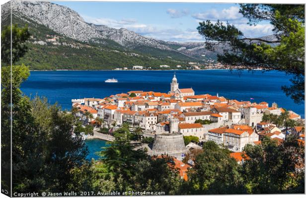 Framing Korcula old town in the trees Canvas Print by Jason Wells
