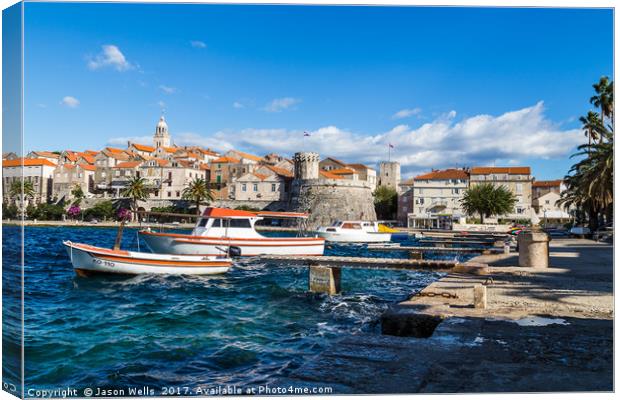 Boats bob on the choppy waters by Korcula old town Canvas Print by Jason Wells