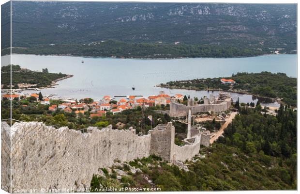 Looking down the walls of Ston towards Mali Ston Canvas Print by Jason Wells