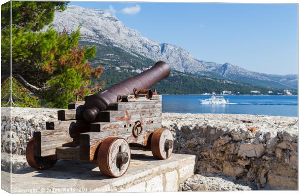Cannon looks out down the Peljesac Channel Canvas Print by Jason Wells