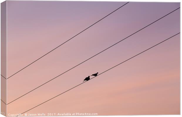 Pair of pigeons on a telegraph wire Canvas Print by Jason Wells