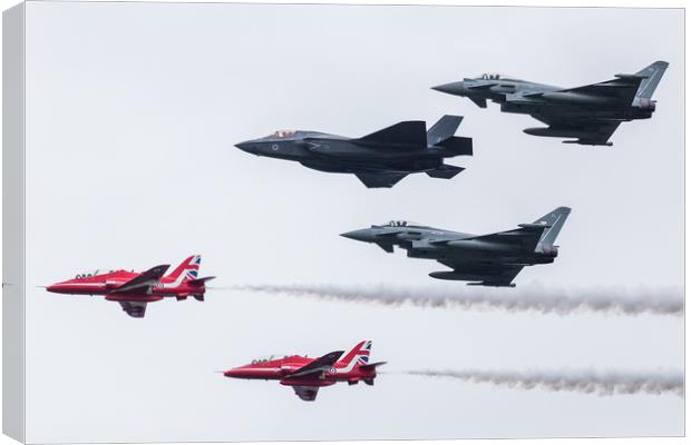 RAF F-35B with two Eurofighter Typhoons and the Re Canvas Print by Jason Wells