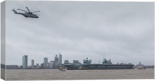 Panorama of HMS Prince of Wales on the Liverpool w Canvas Print by Jason Wells
