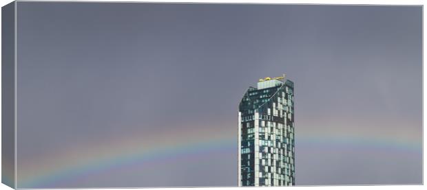 Rainbow through West Tower Canvas Print by Jason Wells