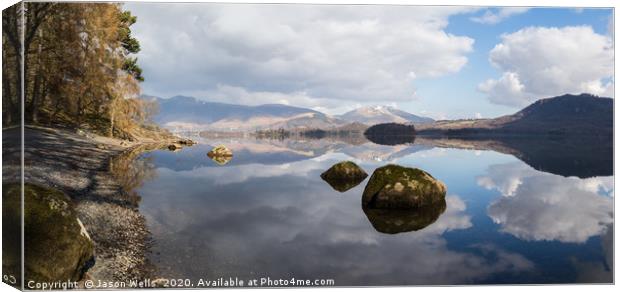 Rocks on the shore of Derwent Water Canvas Print by Jason Wells