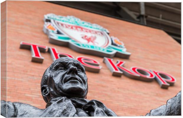 Bill Shankly statue under The Kop sign Canvas Print by Jason Wells