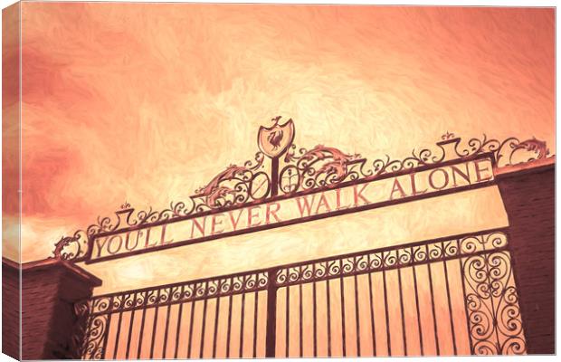 Looking up at the Shankly Gates Canvas Print by Jason Wells