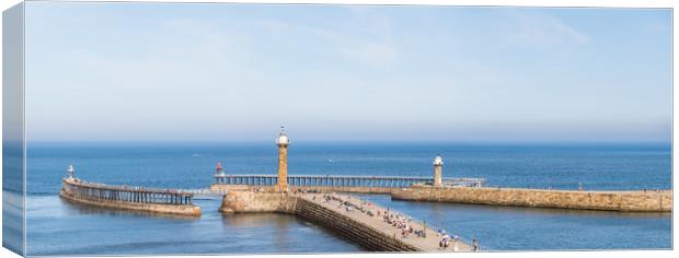 Whitby harbour entrance panorama Canvas Print by Jason Wells