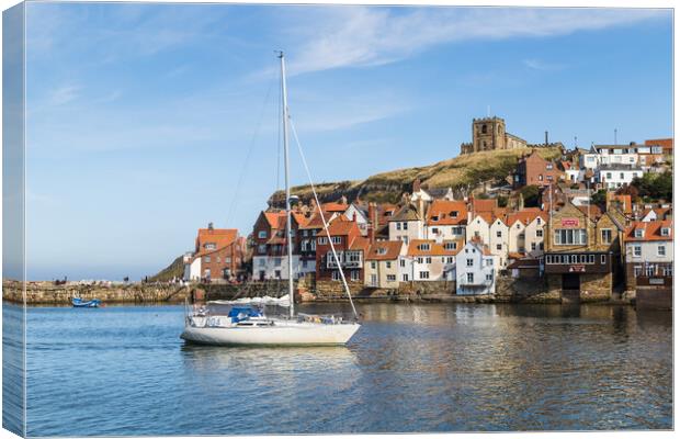 Yacht enters Whitby harbour Canvas Print by Jason Wells