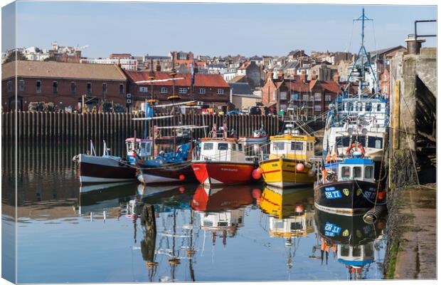Colourful fishing boats in Scarborough harbour Canvas Print by Jason Wells