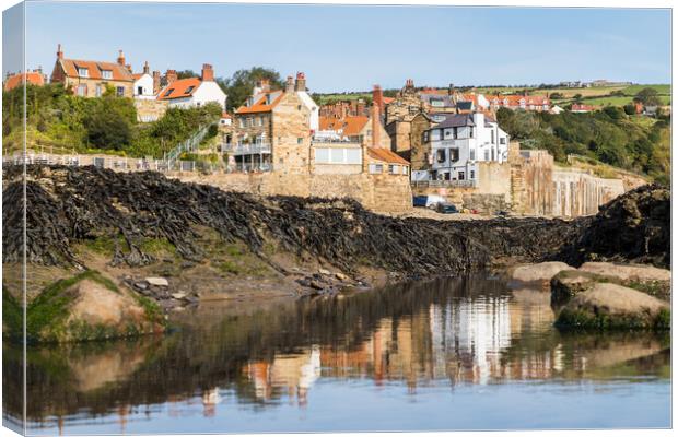 Reflections of Robin Hoods Bay in the rock pools Canvas Print by Jason Wells