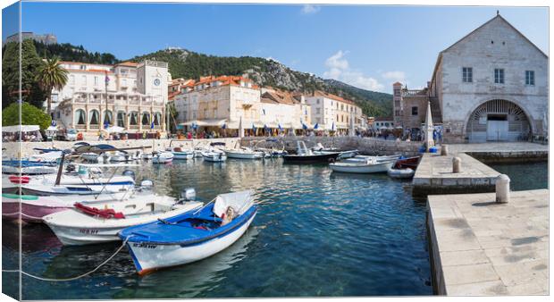 Boats in Hvar Town harbour Canvas Print by Jason Wells