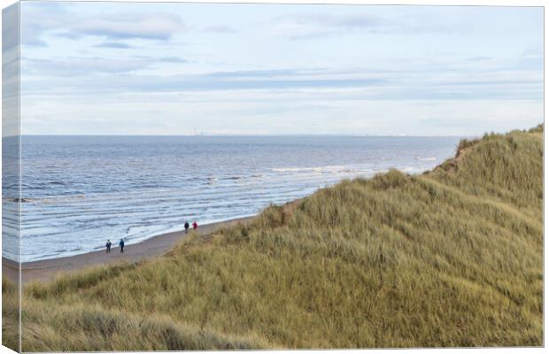Overlooking the sand dunes at Formby towards Blackpool Canvas Print by Jason Wells