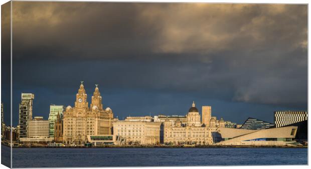World famous Liverpool skyline as the light fades Canvas Print by Jason Wells
