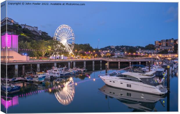  Torquay Harbour at Twilight Canvas Print by John Fowler