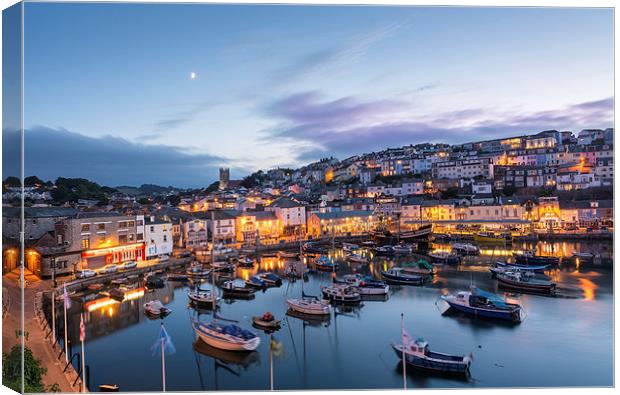 Brixham Harbour at Twilight Canvas Print by John Fowler