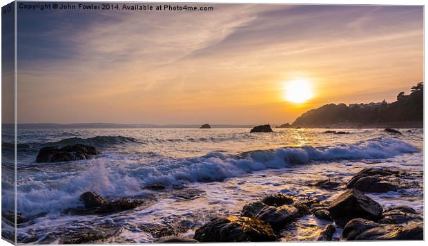 Meadfoot Sunset, Torquay Canvas Print by John Fowler