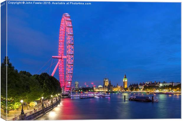  London Eye At Night  Canvas Print by John Fowler