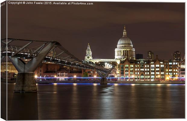  St Pauls Cathedral and millennium Bridge Canvas Print by John Fowler