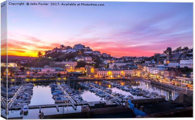 Torquay Harbour Sunset Canvas Print by John Fowler