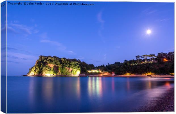  The Ness, Shaldon By Moonlight Canvas Print by John Fowler