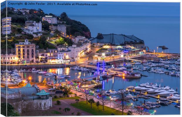  Torquay Harbour By Night Canvas Print by John Fowler