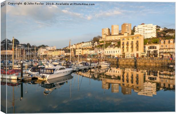 Torquay Harbour Reflections Canvas Print by John Fowler