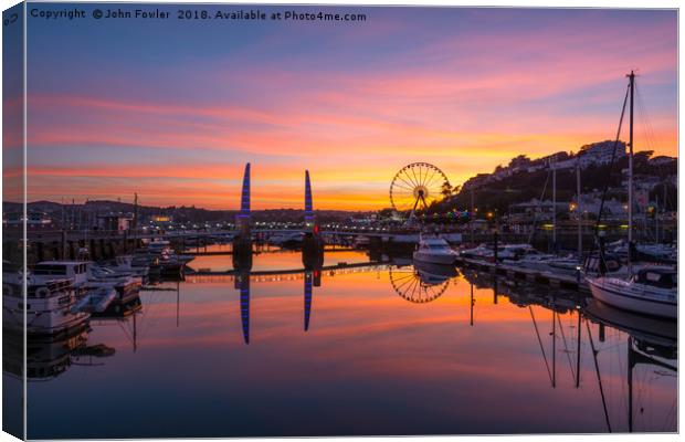  Torquay Harbour Sunset Canvas Print by John Fowler