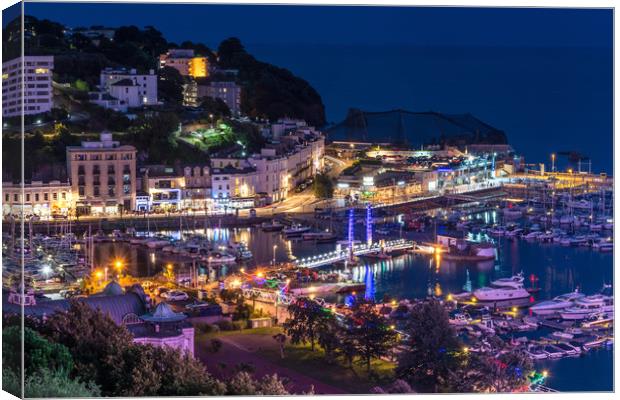  Torquay Harbour By Night Canvas Print by John Fowler