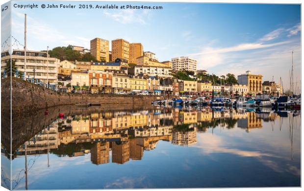  Torquay Harbour Reflections Canvas Print by John Fowler