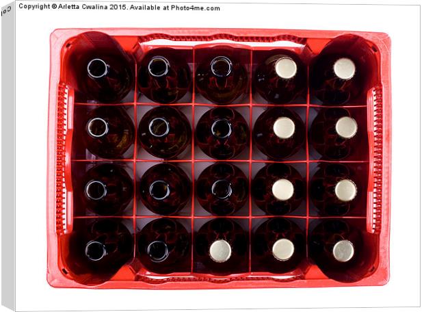 glass empty and full bottles of beer in crate  Canvas Print by Arletta Cwalina