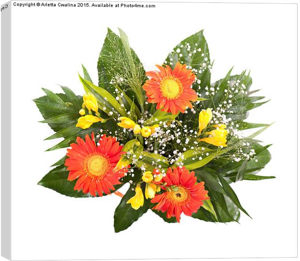wedding bouquet of freesia and gerbera daisy  Canvas Print by Arletta Cwalina
