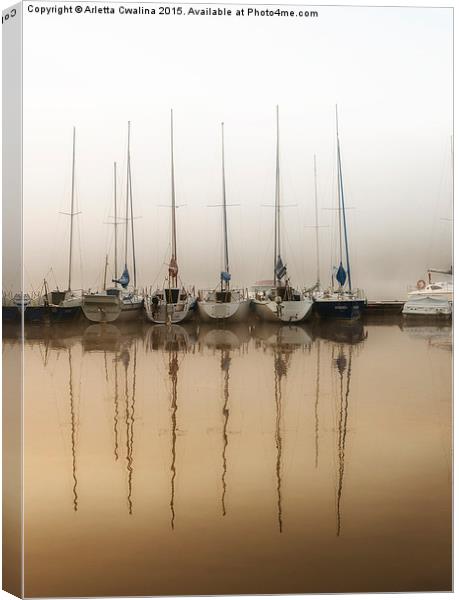  Fog and moored boats Canvas Print by Arletta Cwalina
