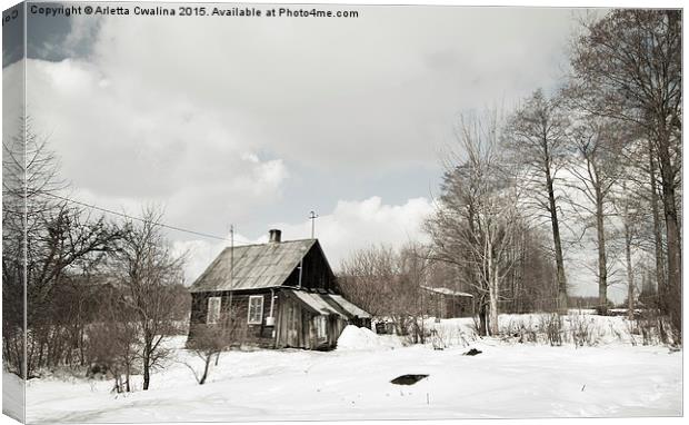 dilapidated wooden house in winter Canvas Print by Arletta Cwalina