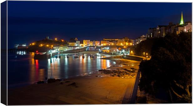 Tenby night harbour  Canvas Print by Dean Merry