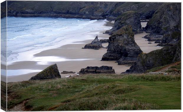Bedruthan Steps, Newquay, Cornwall Canvas Print by Sandra Sylvester