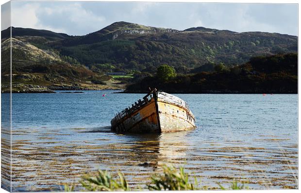  The Wreck in Loch Craignish Canvas Print by Angela Rowlands