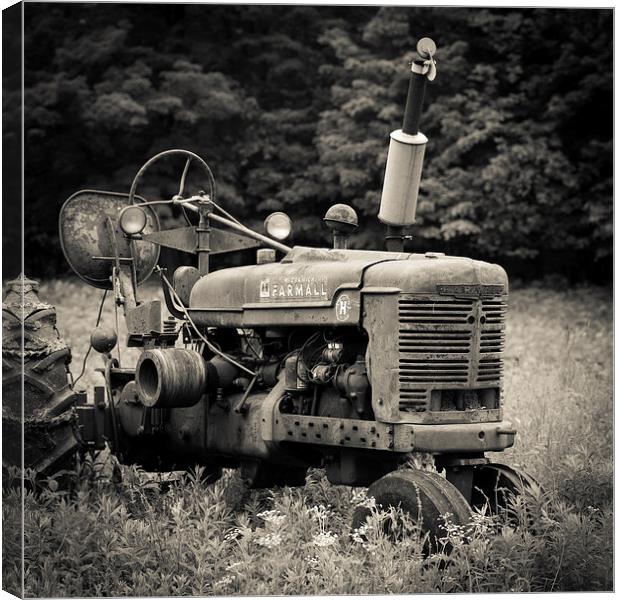 Old Tractor Black and White Square Canvas Print by Edward Fielding
