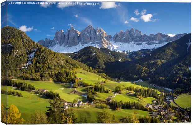 Val di Funes and the Dolomites Canvas Print by Brian Jannsen