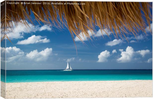 Sailboat off Eagle Beach - Aruba Canvas Print by Brian Jannsen