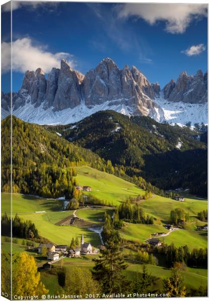 Val di Funes and Dolomites - Italy Canvas Print by Brian Jannsen