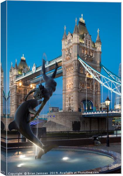 Girl with a Dolphin and Tower Bridge Canvas Print by Brian Jannsen