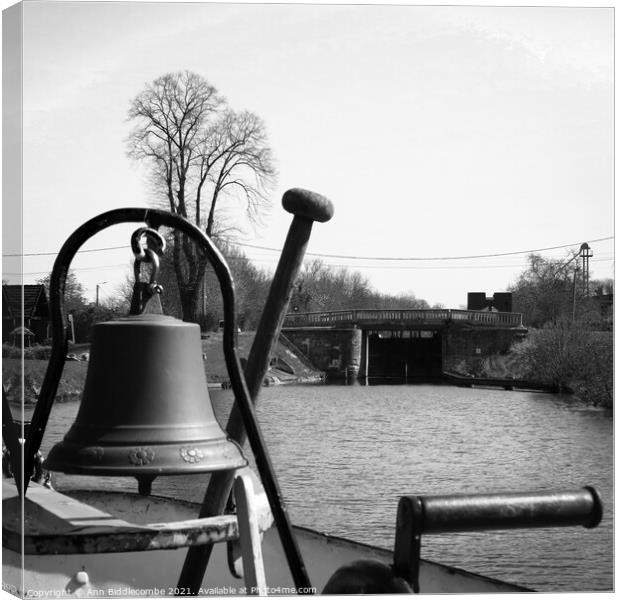 Waiting for a lock at Frise  in monochrome Canvas Print by Ann Biddlecombe