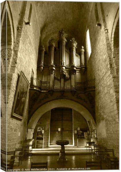 Inside the church in tinted monochrome Canvas Print by Ann Biddlecombe