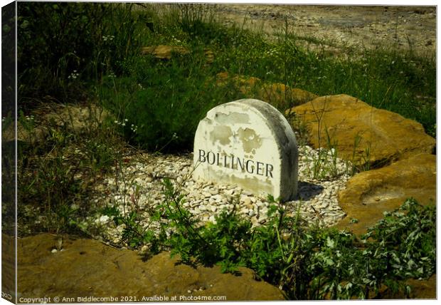 Sign for Bollinger Champagne Grapes Canvas Print by Ann Biddlecombe
