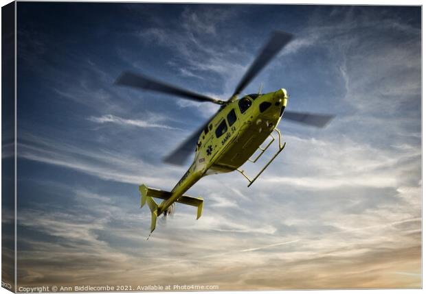 French Emergency Helicopter Canvas Print by Ann Biddlecombe