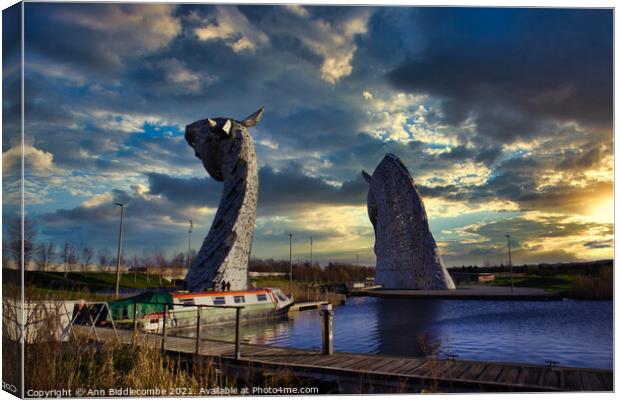 Kelpies from behind Canvas Print by Ann Biddlecombe