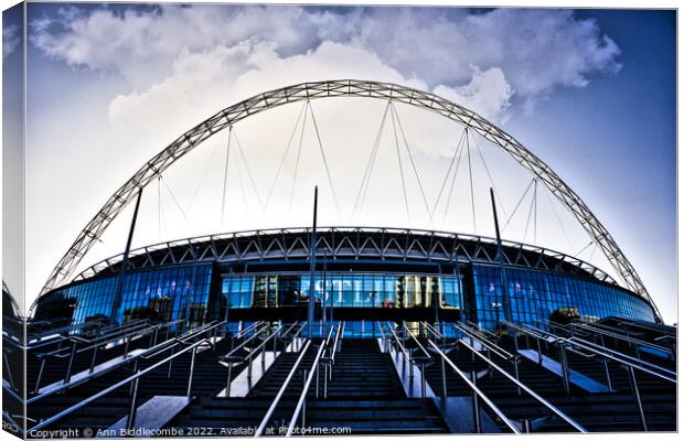 Wembley Stadium in Wembley London Canvas Print by Ann Biddlecombe