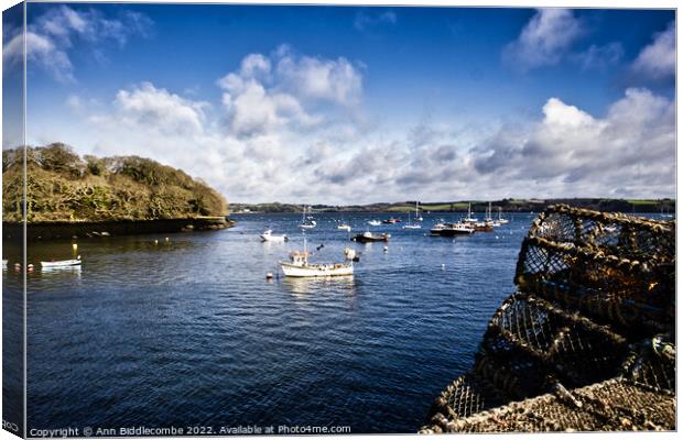 Mylor Harbour from the side Canvas Print by Ann Biddlecombe